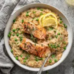 Creamy Mushroom Risotto Grilled Salmon
