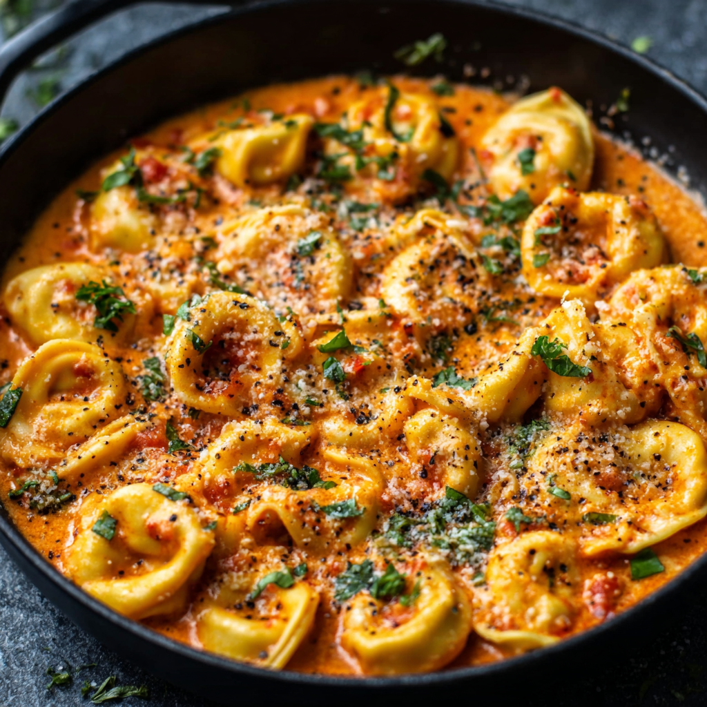one-pot spicy garlic butter chicken tortellini