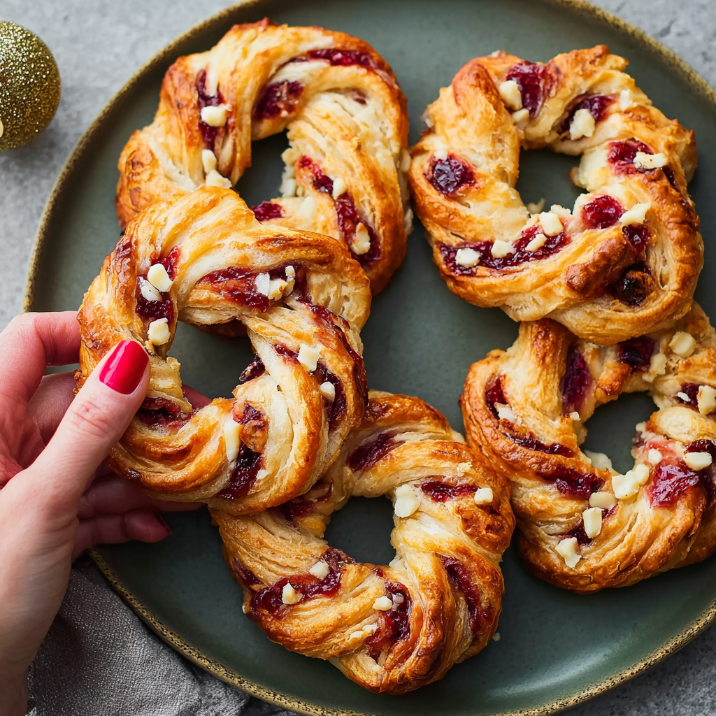 Cranberry-Feta Puff Pastry Wreaths