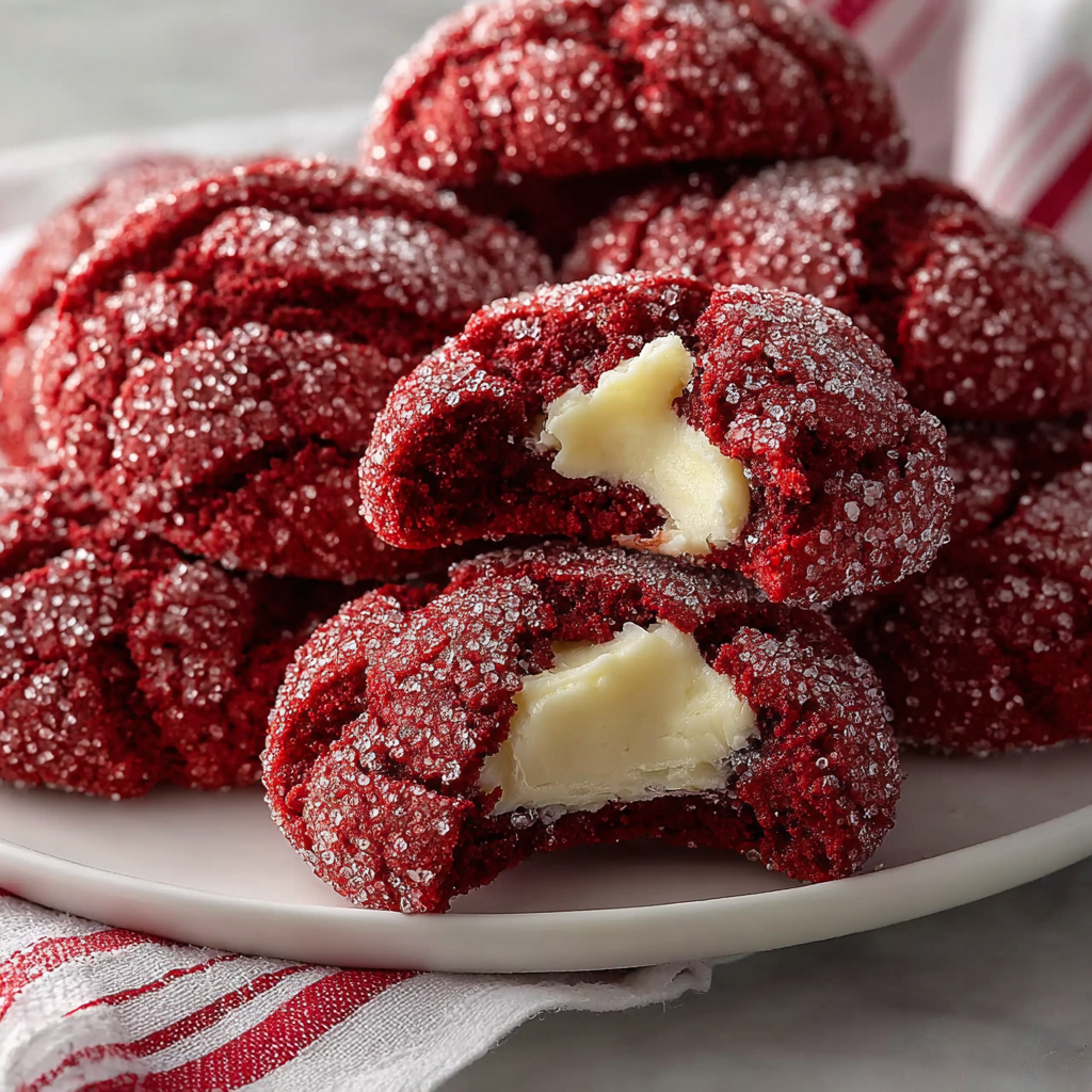 Red Velvet Thumbprint Cookies with Cream Cheese Filling