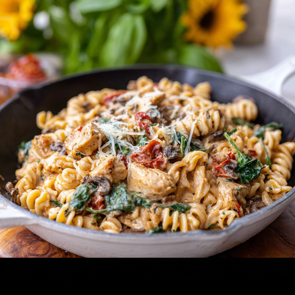 Dutch Oven Creamy Tuscan Chicken Pasta_03